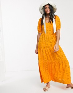 Оранжевое ярусное платье макси с вышивкой ришелье ASOS DESIGN-Оранжевый