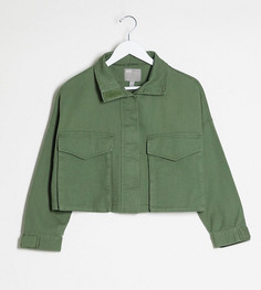 Короткая куртка в стиле oversized цвета хаки ASOS DESIGN Petite-Зеленый
