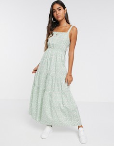 Зеленое ярусное платье макси с цветочным принтом и завязкой на спине Vero Moda-Мульти