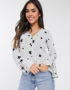 Блузка с длинными рукавами и V-образным вырезом ASOS DESIGN-Мульти