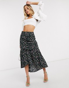 Юбка миди со сборками и цветочным принтом ASOS DESIGN-Мульти