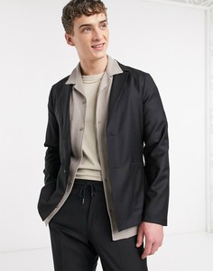Черный приталенный пиджак из 100% шерсти ASOS DESIGN