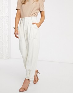 Широкие брюки со складками и строчками ASOS DESIGN-Белый