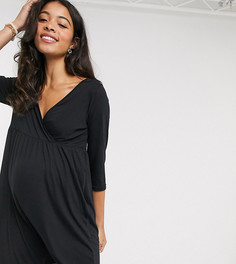 Черное платье мини с запахом Mamalicious Maternity-Черный Mama.Licious