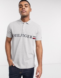 Футболка-поло классического кроя с большим логотипом Tommy Hilfiger-Бежевый