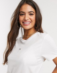 Футболка из органического хлопка с маленьким принтом пальмы ASOS DESIGN-Белый