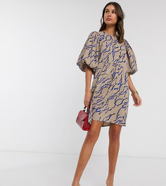 Короткое приталенное платье нюдового цвета с пышными рукавами Vero Moda Tall-Мульти