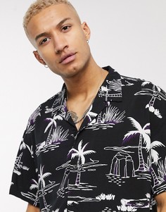 Черная рубашка с пальмовым принтом Mennace-Черный