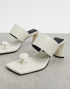 Кремовые кожаные босоножки на среднем каблуке ASOS DESIGN-Кремовый