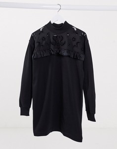 Черное трикотажное платье с вышивкой ришелье River Island-Черный