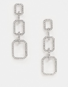 Серьги с квадратными подвесками и стразами Miss Selfridge-Серебряный