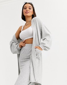 Кардиган для дома в рубчик с капюшоном ASOS DESIGN-Серый