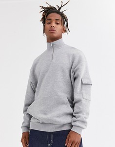 Серый свитшот в стиле oversized с воротником-стойкой и карманами ASOS DESIGN