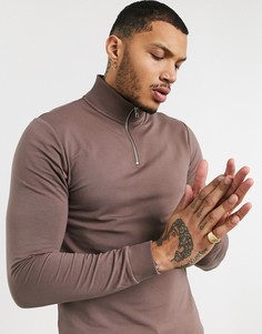 Коричневый обтягивающий свитшот с короткой молнией ASOS DESIGN