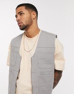 Бледно-серый жилет с карманами в стиле милитари ASOS DESIGN