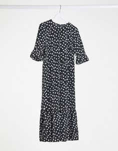Свободное платье миди с цветочным принтом Miss Selfridge-Черный