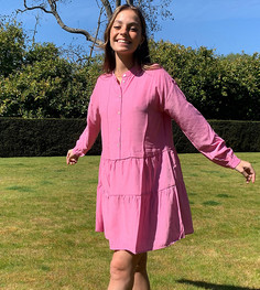 Свободное розовое платье мини с ярусной юбкой Vero Moda Petite-Розовый