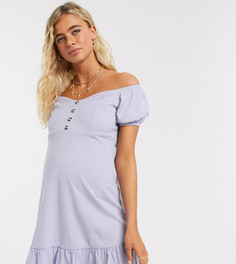 Лавандовое ярусное платье мини с открытыми плечами и короткими рукавами ASOS DESIGN Maternity-Фиолетовый