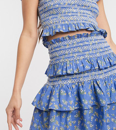 Юбка от комплекта с цветочным принтом и сборками Reclaimed Vintage inspired-Синий