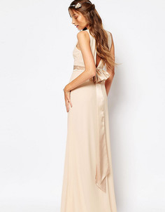 Атласное платье макси с бантом на спине TFNC Tall WEDDING-Розовый