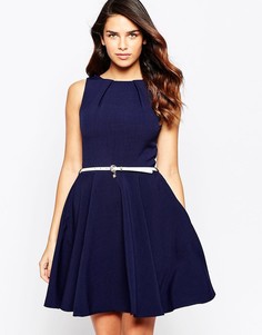 Короткое приталенное платье с ремешком Closet-Темно-синий