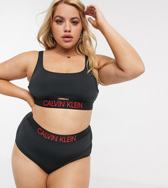 Черные плавки бикини с высокой талией и логотипом Calvin Klein Plus-Черный