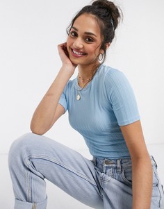 Голубая футболка в рубчик Miss Selfridge-Синий