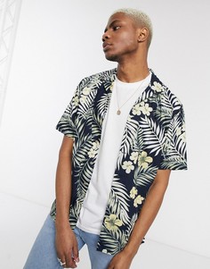 Свободная темно-синяя рубашка с короткими рукавами и отложным воротником Jack & Jones Originals-Темно-синий