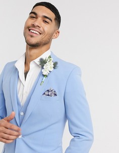 Голубой супероблегающий пиджак из эластичной ткани ASOS DESIGN wedding-Синий
