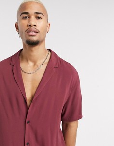 Бордовая рубашка с глубоким вырезом и воротником ASOS DESIGN-Красный