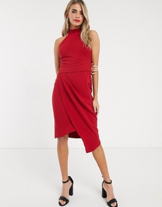 Красное асимметричное платье-футляр с американской проймой Lipsy-Красный