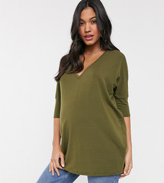 Топ-oversized цвета хаки с V-образным вырезом ASOS DESIGN Maternity-Зеленый