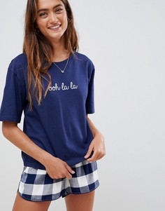 Футболка с вышивкой ASOS DESIGN-Темно-синий