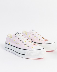 Розовые кеды на платформе с цветочным принтом Converse chuck taylor lift ox-Розовый