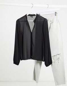 Черная рубашка без воротника Vero Moda-Черный