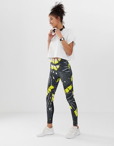 Леггинсы с принтом и сетчатыми вставками ASOS 4505-Мульти