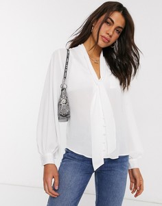 Блузка с длинными рукавами и завязкой на бант ASOS DESIGN-Белый