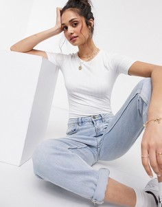 Белая футболка в рубчик с короткими рукавами Miss Selfridge-Белый