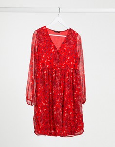 Красное платье с V-образным вырезом и цветочным принтом Only-Красный