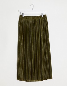 Плиссированное оливковое платье миди Vero Moda-Зеленый