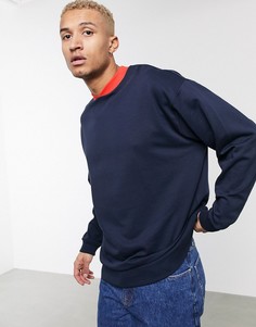 Oversized-свитшот темно-синего/красного цвета из органического хлопка ASOS DESIGN-Темно-синий