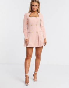 Трикотажный двубортный пиджак с квадратным вырезом ASOS DESIGN-Розовый
