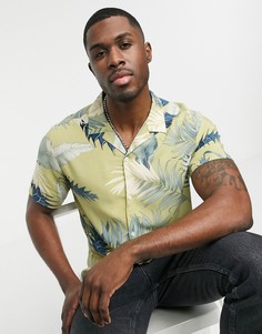 Зеленая рубашка классического кроя с лиственным принтом ASOS DESIGN-Зеленый