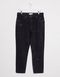 Черные рваные джинсы из жесткого денима ASOS DESIGN-Черный