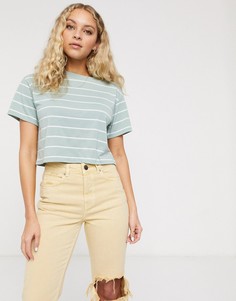 Шалфейно-зеленый свободный кроп-топ в полоску ASOS DESIGN-Мульти