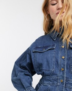 Синее платье-рубашка Free People-Синий