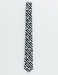 Узкий галстук с черно-белым узором ASOS DESIGN-Черный