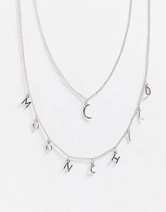 Серебристое ожерелье в несколько рядов с подвесками ASOS DESIGN-Серебряный