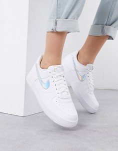 Белые кроссовки с серебристой отделкой Nike Air Force 1 07-Белый