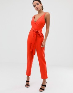 Красный комбинезон с запахом спереди и поясом ASOS DESIGN